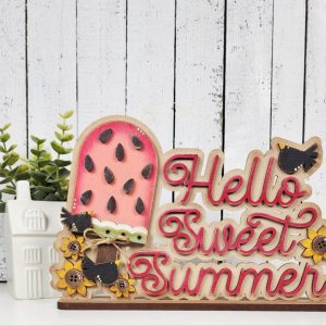 Hello Sweet Summer Word Stander - Vintage Watermelon Collection unpainted wooden cutout, ready for you to paint