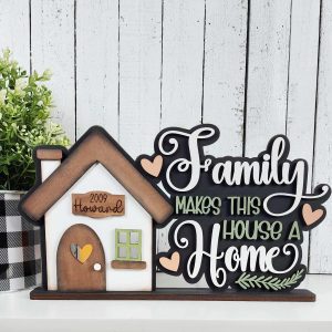 Family makes this house a home word stander - unpainted wooden cutouts, ready for you to paint