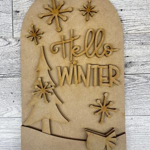 Hello Winter Tree & Bird Arch Frame Insert cutouts - unpainted wooden cutouts, ready for you to paint