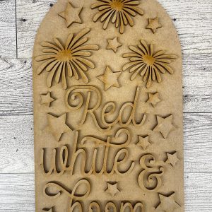 Red White & Boom Frame Insert cutouts - unpainted wooden cutouts, ready for you to paint